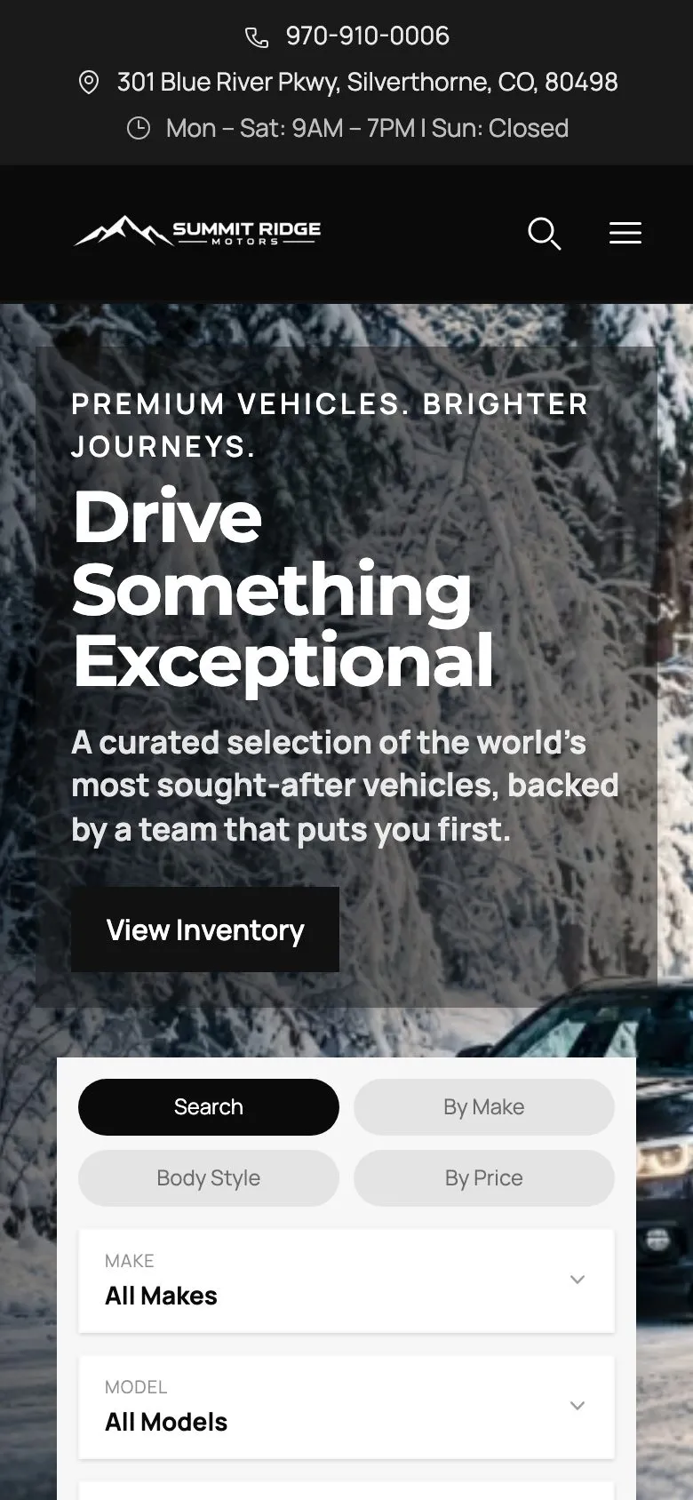 Summit Ridge Motors example site on a phone