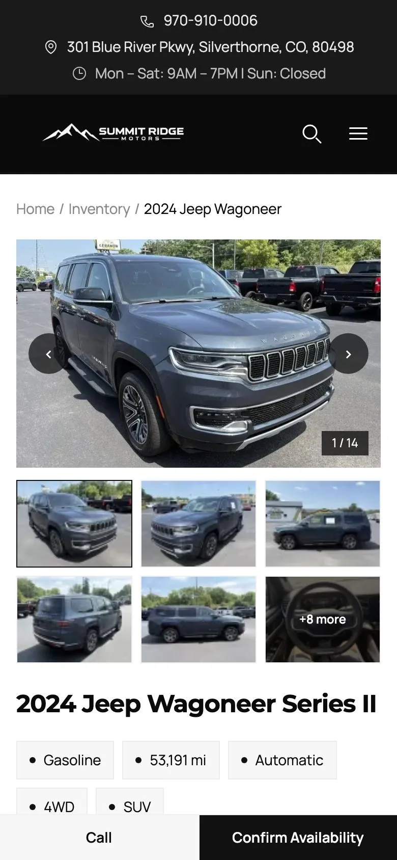 Summit Ridge Motors vehicle page on a phone