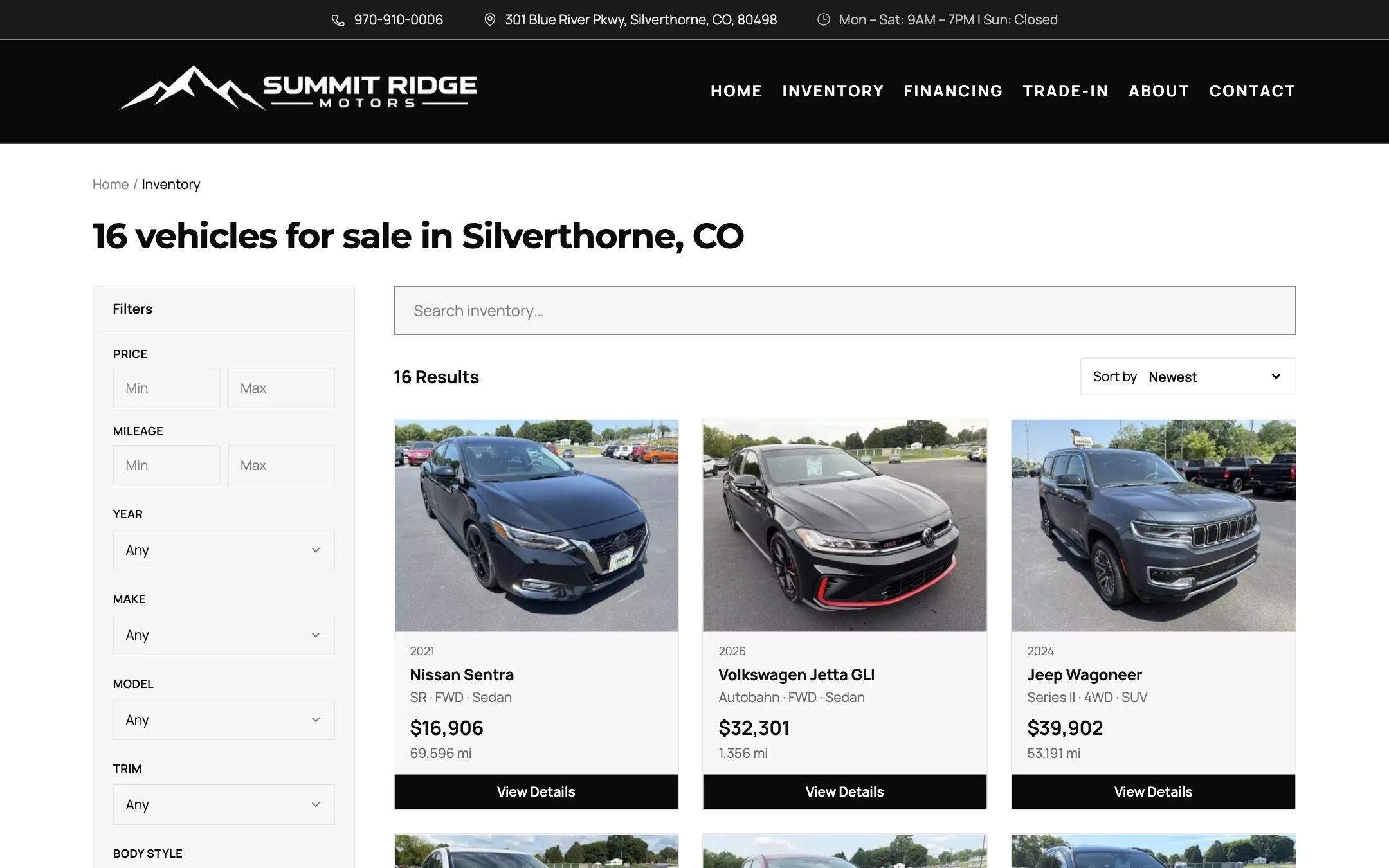 Summit Ridge Motors inventory search results